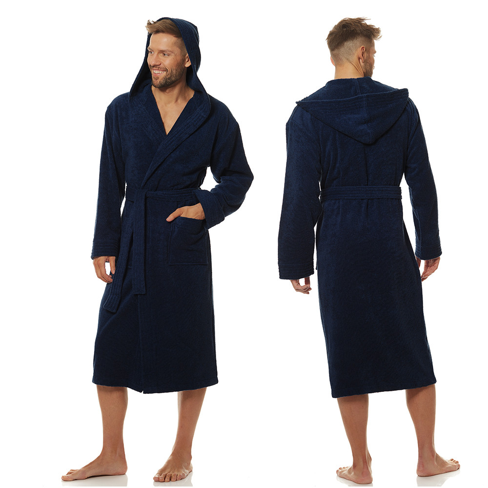 L&L župan pánský 2104 dlouhý s kapucí 100% bavlna, L tmavě modrá