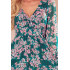 410-2 MONICA szyfonowa sukienka z wiązanym dekoltem - RÓŻOWE KWIATY NA ZIELONYM TLE