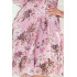 410-1 MONICA szyfonowa sukienka z wiązanym dekoltem - BRUDNY RÓŻ + KWIATY