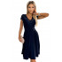 381-4 LINDA - szyfonowa sukienka z koronkowym dekoltem - GRANATOWA