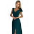 405-4 ELENA Długa suknia z dekoltem i wiązaniami na ramionach - BUTELKOWA ZIELEŃ