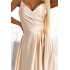 299-8 CHIARA elegancka maxi satynowa suknia na ramiączkach - ZŁOTA