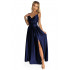 299-12 CHIARA elegancka maxi długa satynowa suknia na ramiączkach - GRANATOWA