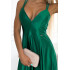 513-1 LUNA elegancka długa satynowa suknia z dekoltem i skrzyżowanymi ramiączkami - ZIELEŃ BUTELKOWA